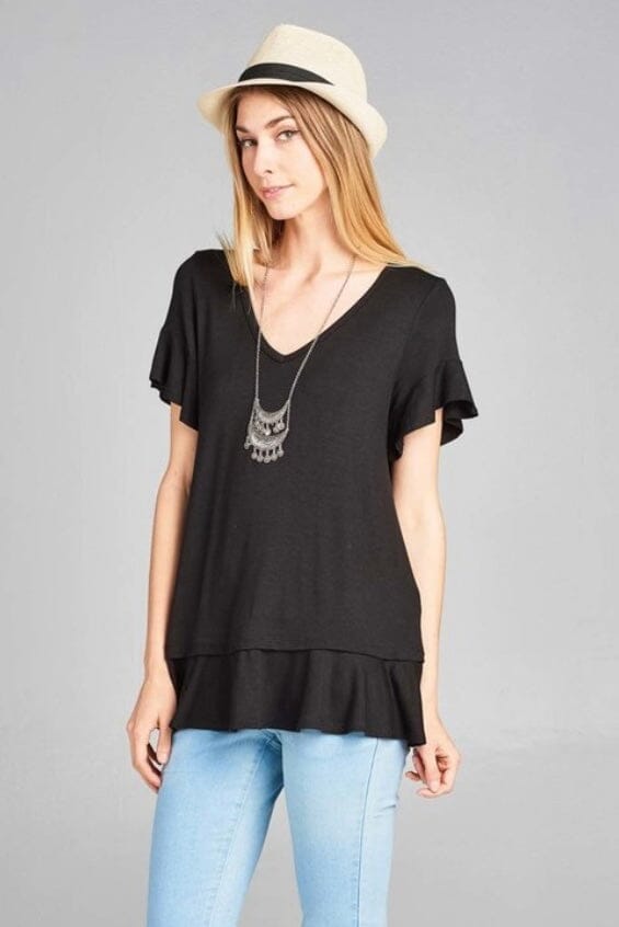 Womens Ruffle Sleeve Black Top | MomMe And More Boutique – MomMe and More