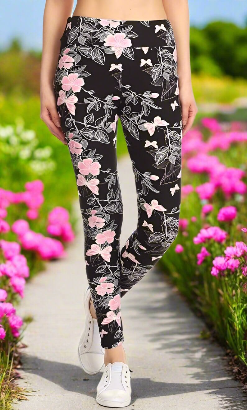 Womens Pink Butterfly Leggings MomMe And More Boutique MomMe and More