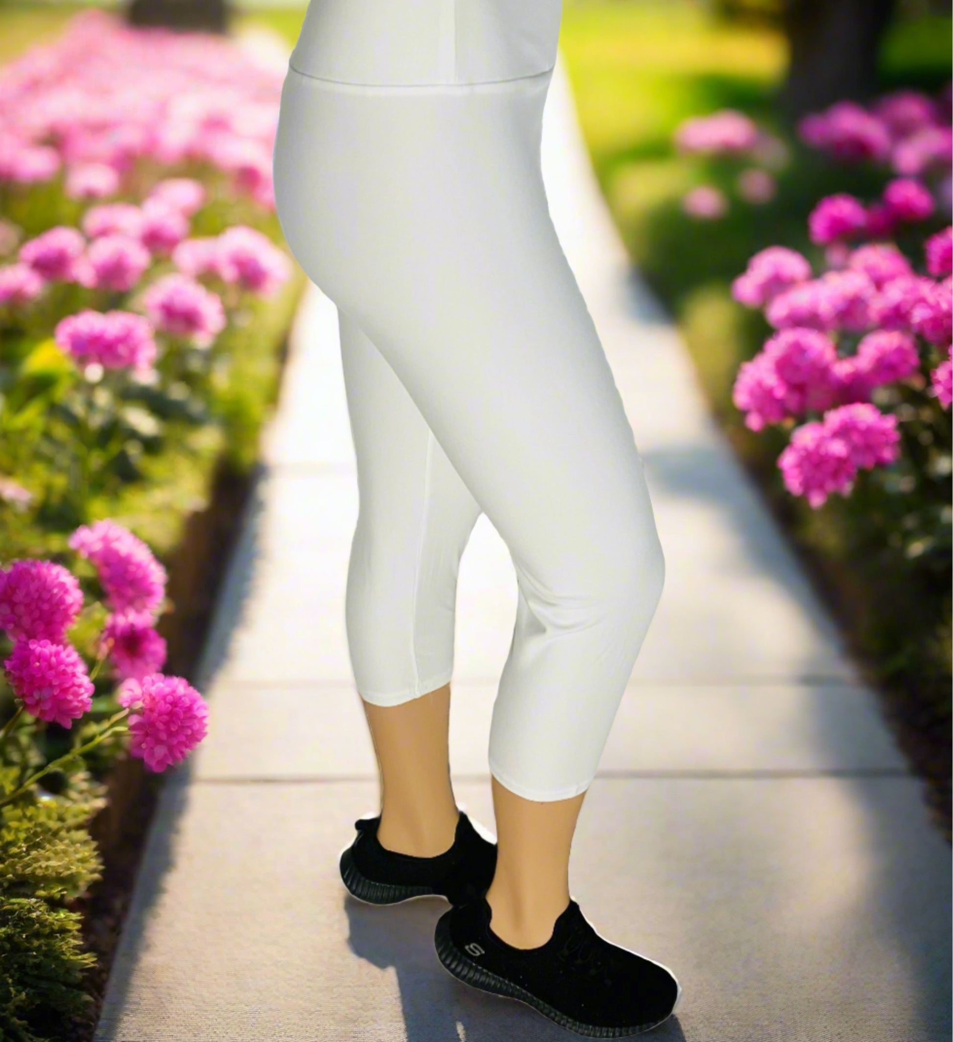 Womens White Capri Leggings, Soft Yoga Pants, Sizes 0-20, Yoga Waist, Exclusive Leggings Leggings MomMe and More 