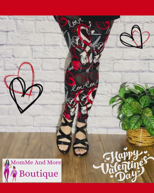 Women's Valentine Tummy Control Valentines Day Leggings Heart