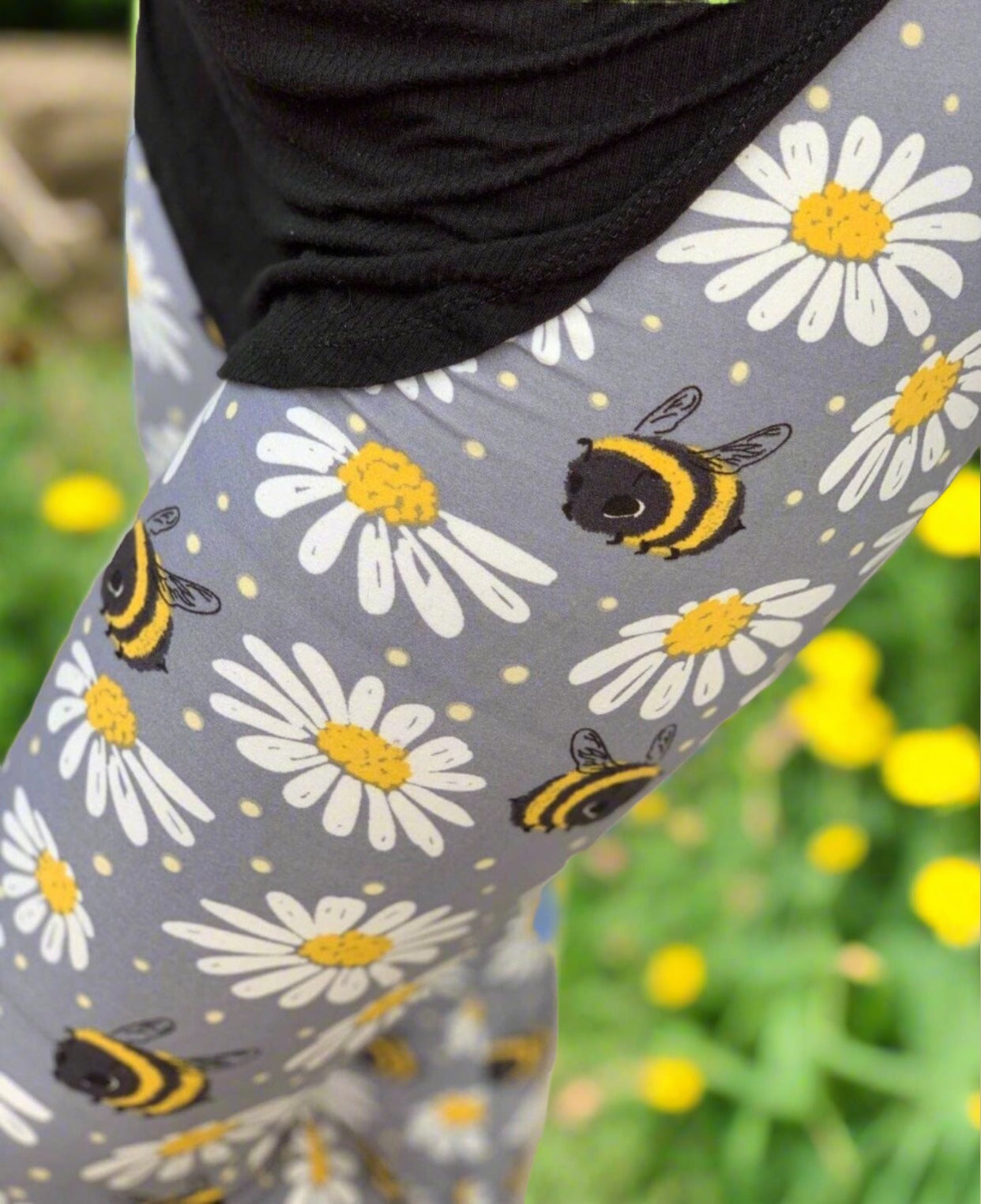 Plus Size Casual Leggings, Women's Plus Denim & Sunflower Print Stretchy  Capri Leggings