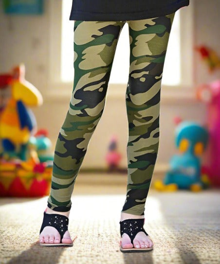 Girls Best Leggings, Kids Green Camouflage Print Leggings Leggings MomMe and More 