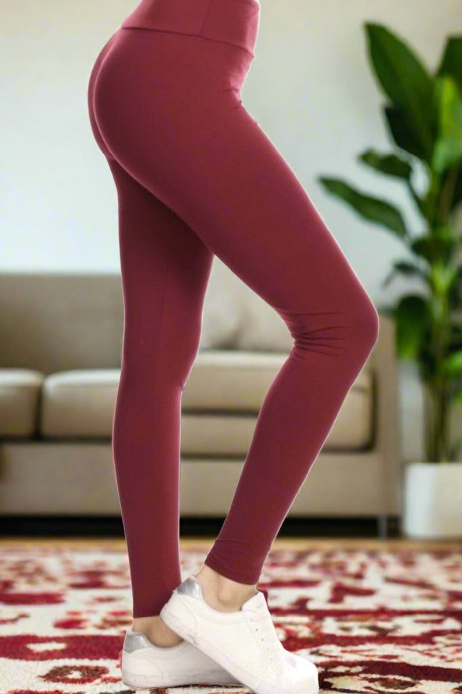 Womens Best Leggings, Solid Maroon Leggings: Yoga Waist Leggings MomMe and More 