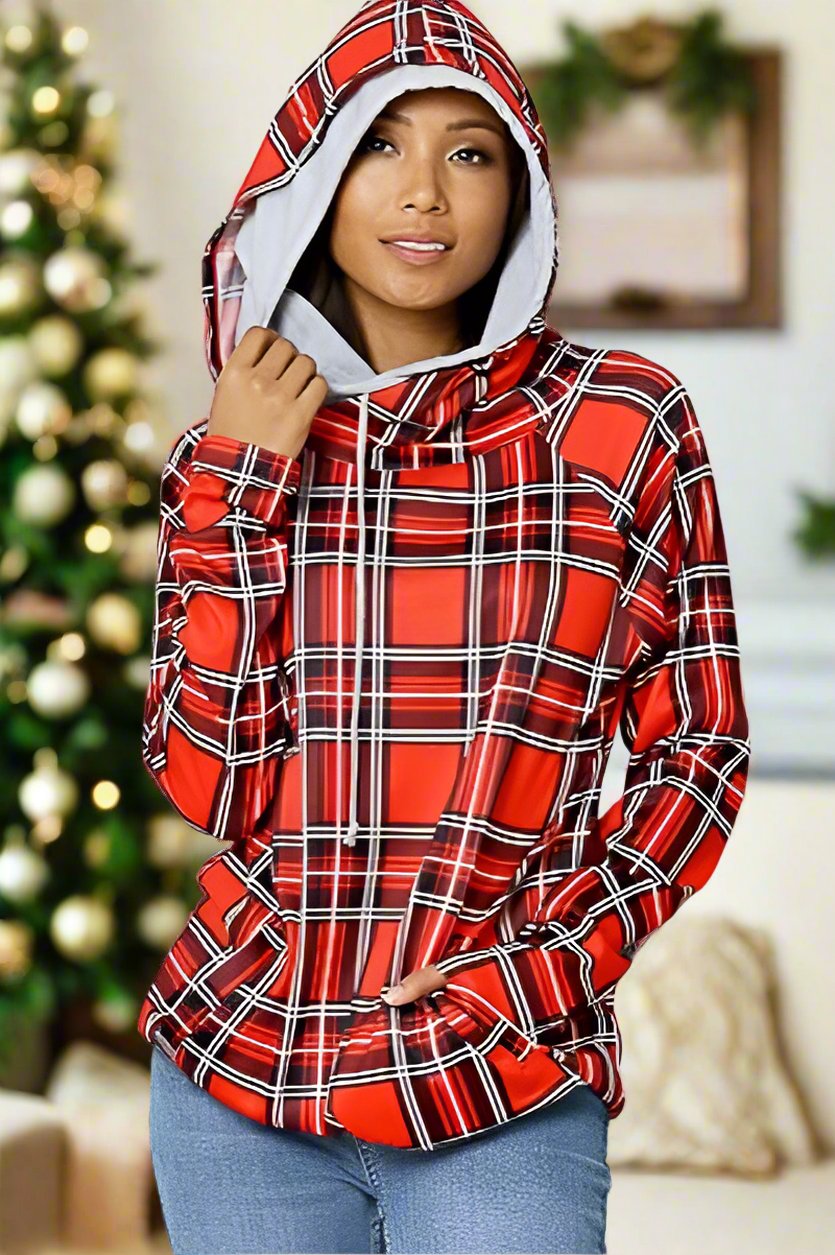 Buffalo plaid hot sale double hoodie