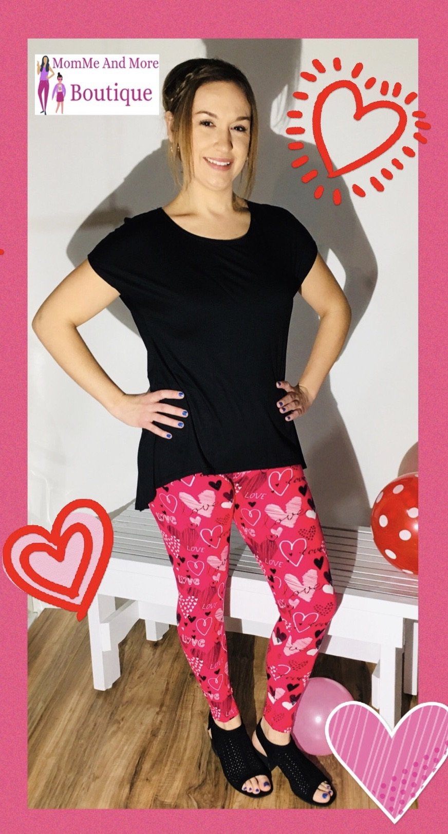 NEW Womens OS/Plus Valentines Day Pink Heart Leggings, Athletic Yoga Pants,  Soft as Lularoe, #mommyandme #valentine #leggings #lularoe #pants