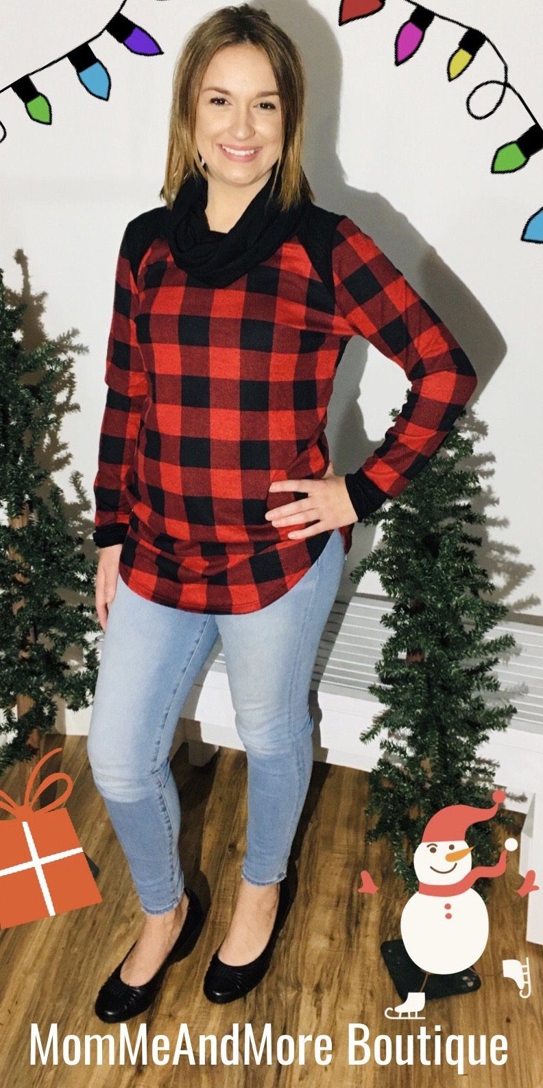 Buffalo plaid cowl outlet neck sweater