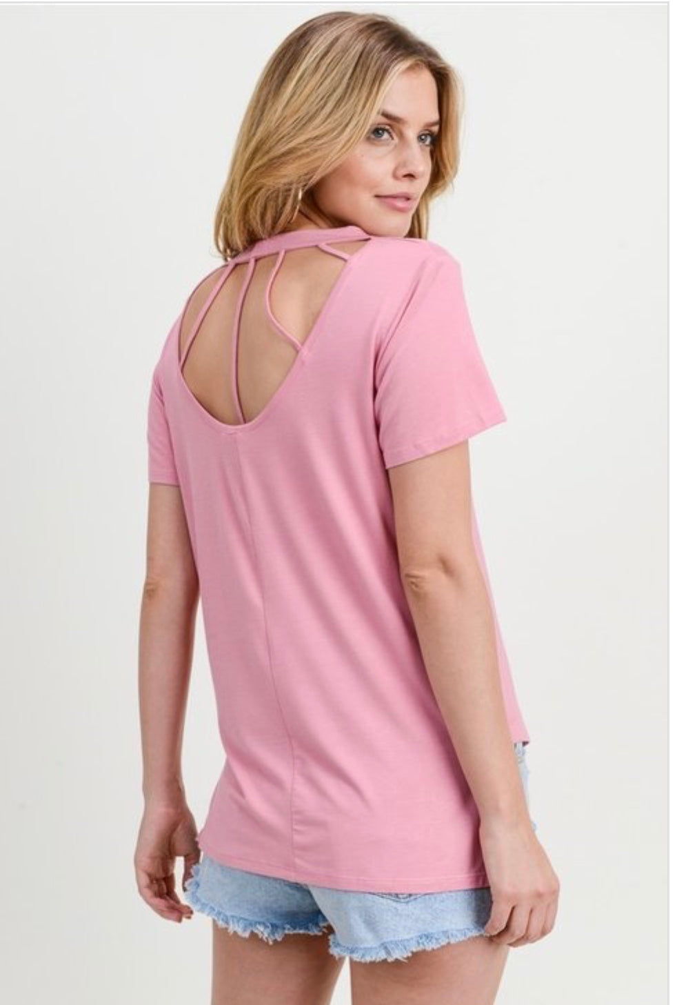 Pastel Pink Short Sleeve Top | Strappy Back Shirt MomMe and More