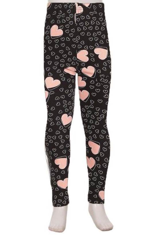 Black and Pink Rose Heart Leggings for Valentines Day, Valentines