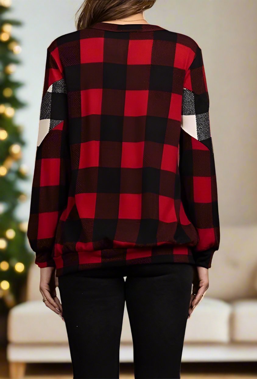 Red discount plaid pullover