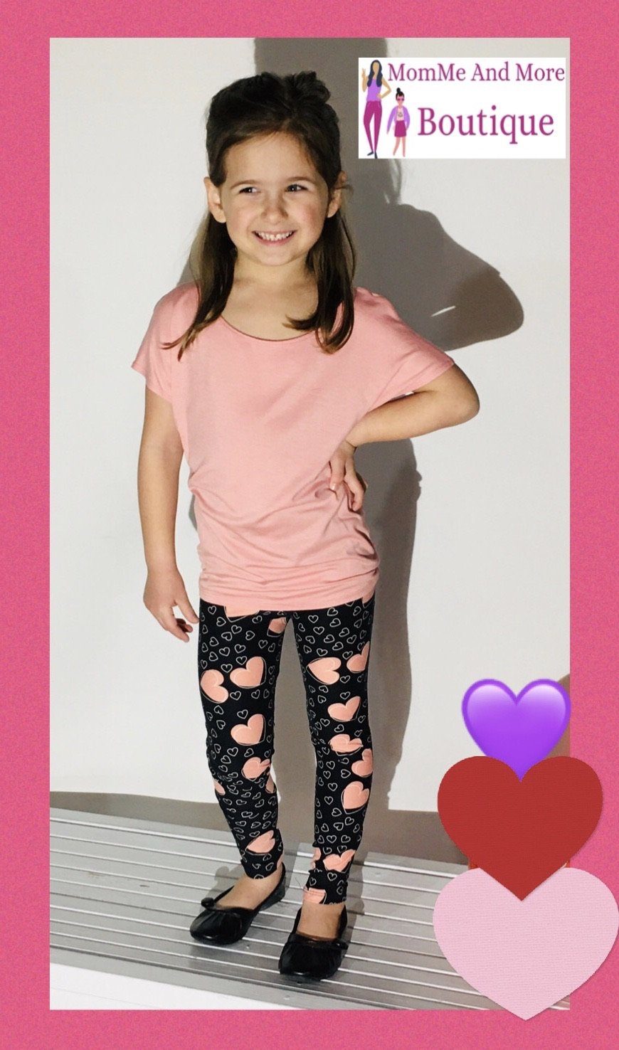 S/M Lularoe Kids Leggings Valentine's Day Amore Floral on Black Size 2-6  NEW